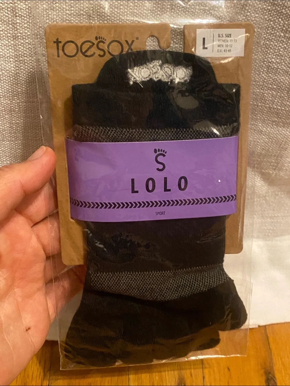 toesox LOLO 2 Pairs Black Crew Five-Toe Socks
